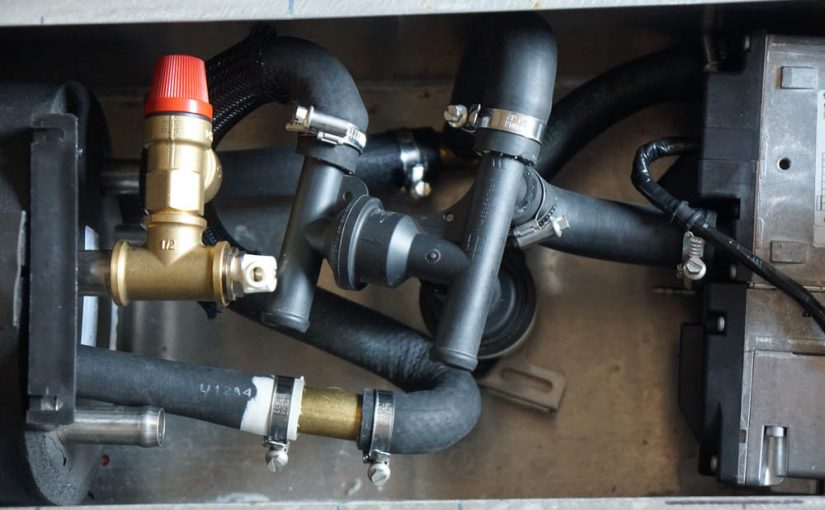 Red cap is pressure release valve for hot water tank Espar Diesel Heater Van Install