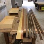 Waiting for the ceiling pieces to dry. Wood ceiling installation for Mitsubishi Delica L300