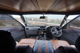 From the middle looking forward. Wood ceiling installation for Mitsubishi Delica L300