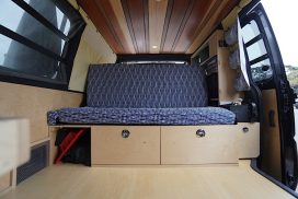 From the front looking back. Wood ceiling installation for Mitsubishi Delica L300