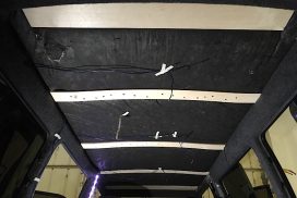 Another view of the stringers we used to install the wood cladding. Wood ceiling installation for Mitsubishi Delica L300